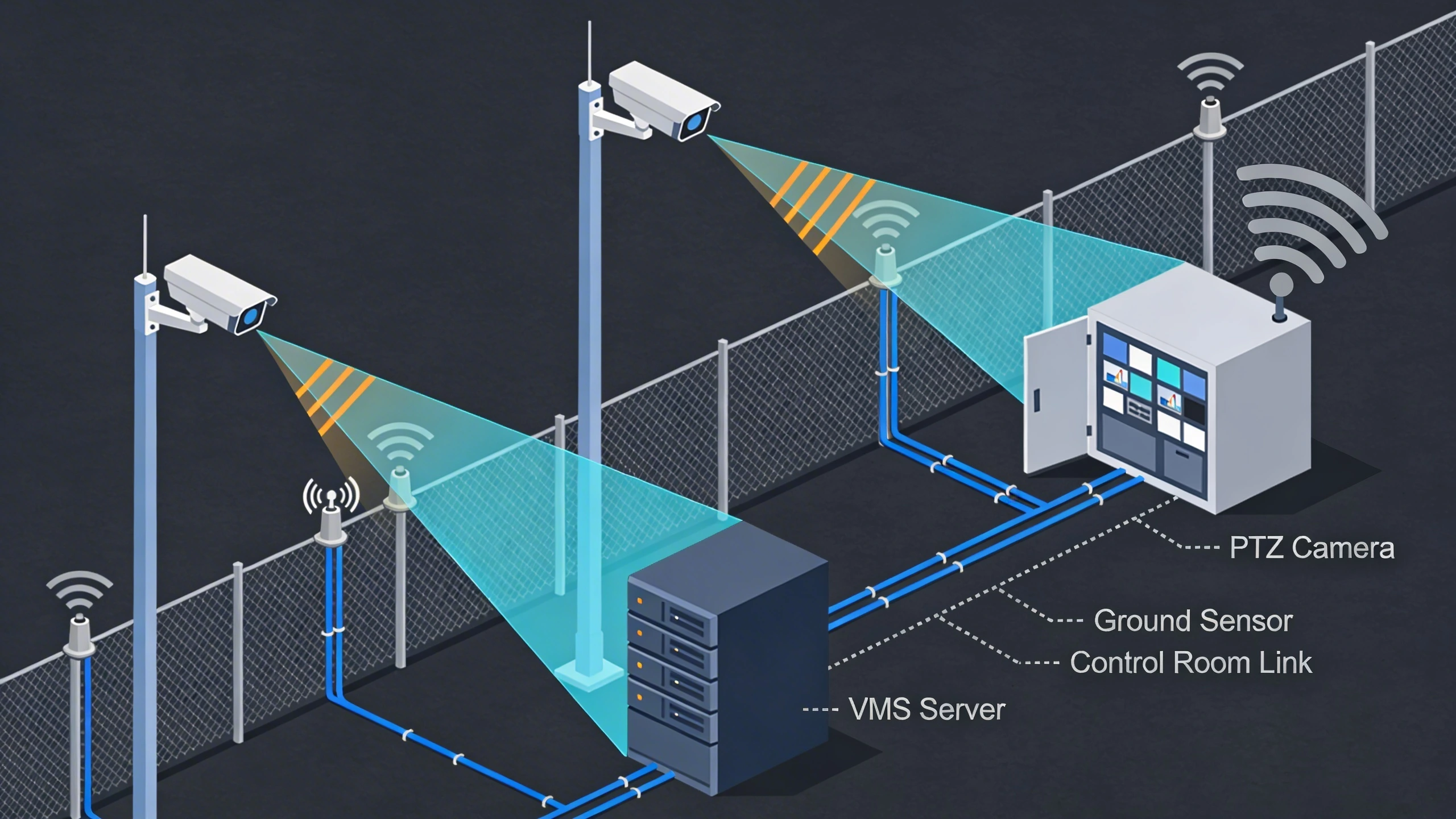 Site topology diagram illustrating camera and sensor placements for SAT