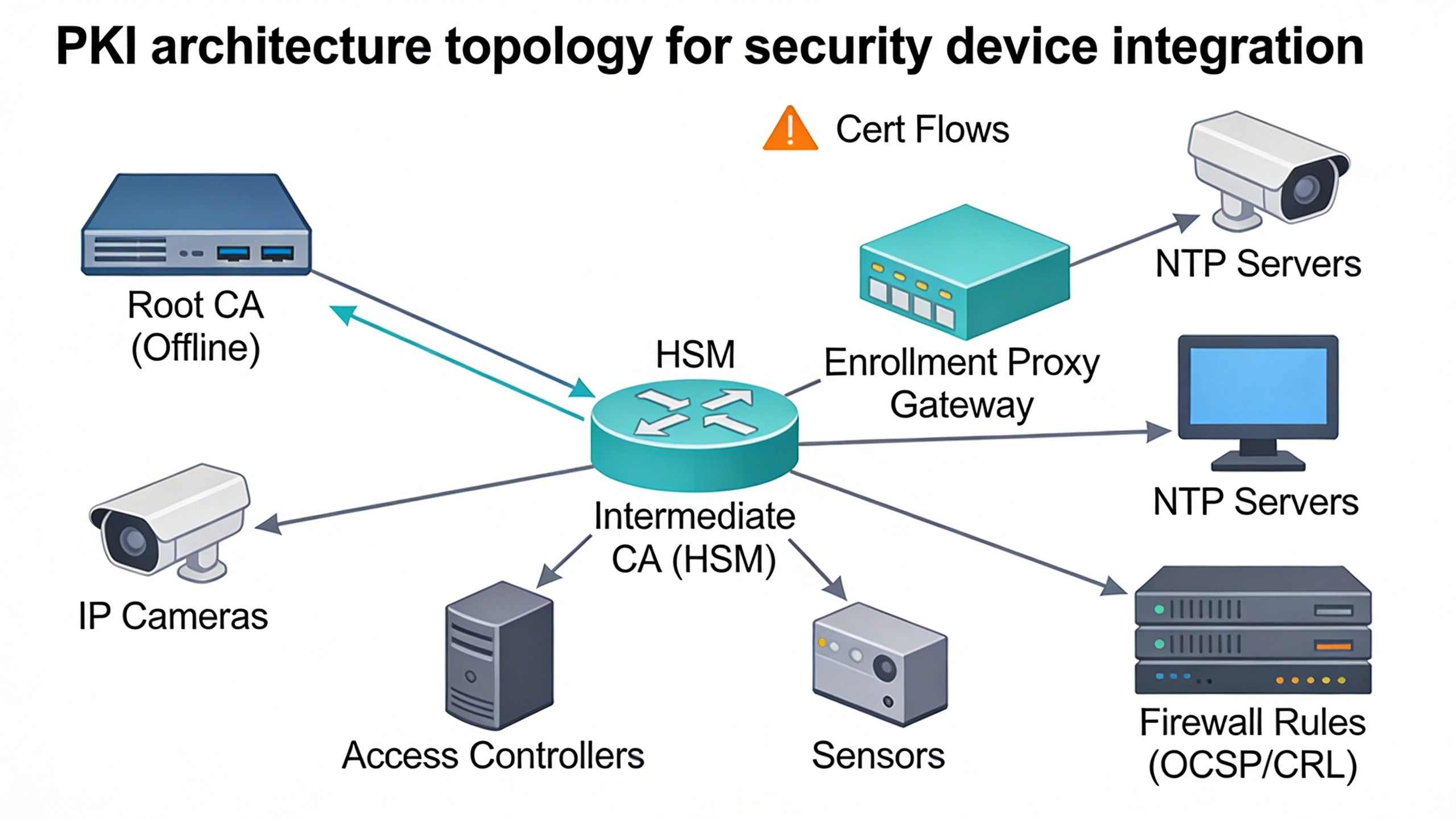 PKI architecture topology for security device integration