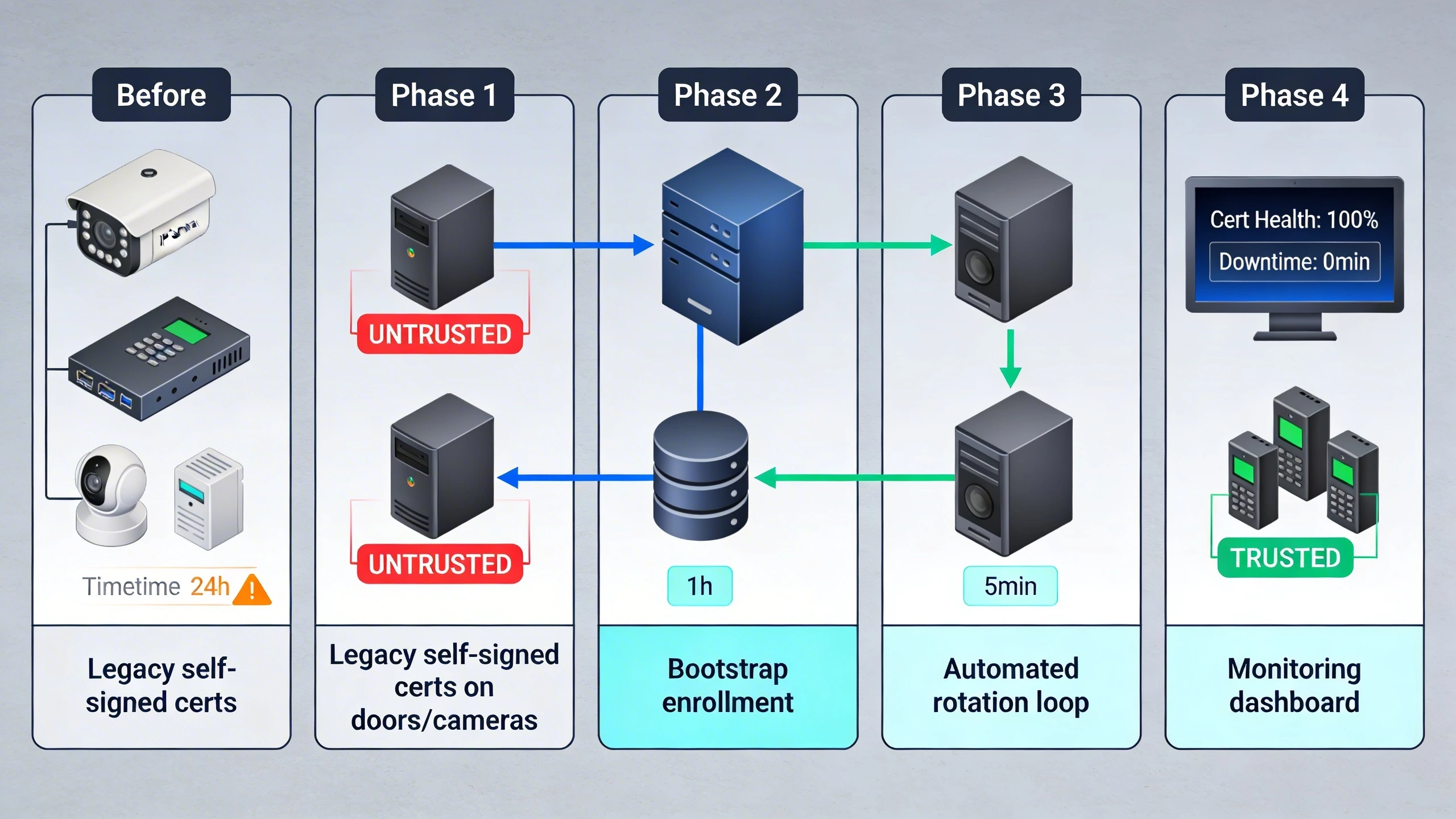Certificate management migration diagram from manual to automated
