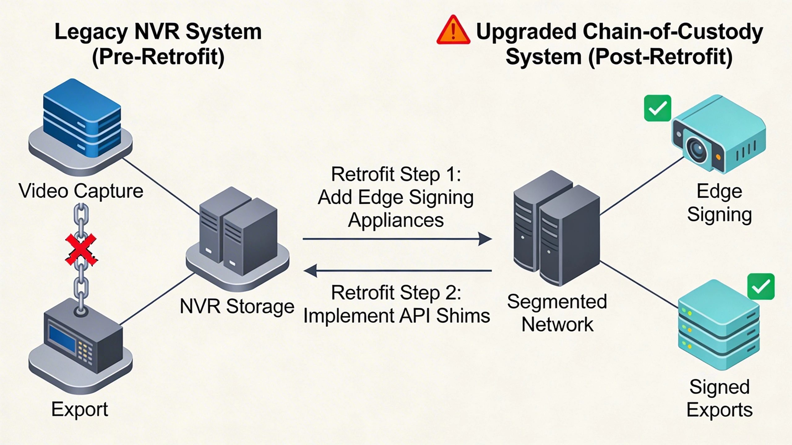 Migration diagram from legacy to chain-of-custody-enabled video system