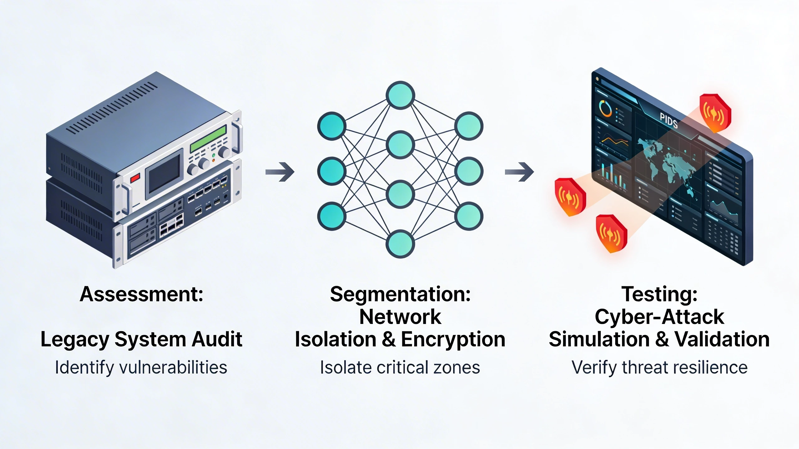 Phased migration diagram for cyber-secure perimeter detection upgrade