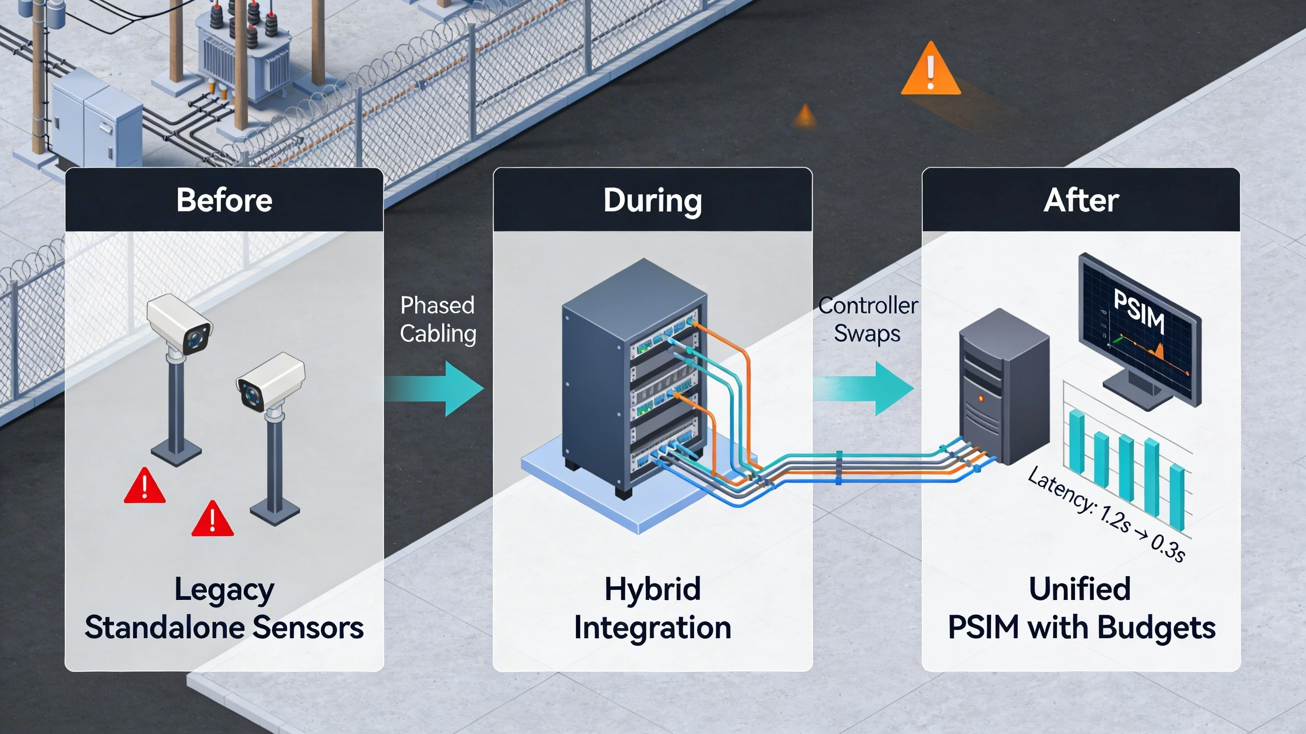 Step-by-step PIDS migration diagram for perimeter retrofit