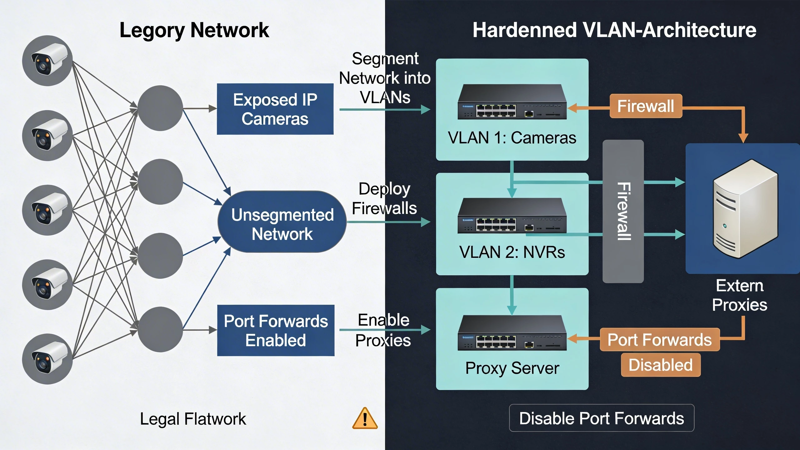 Surveillance network migration from legacy to hardened diagram