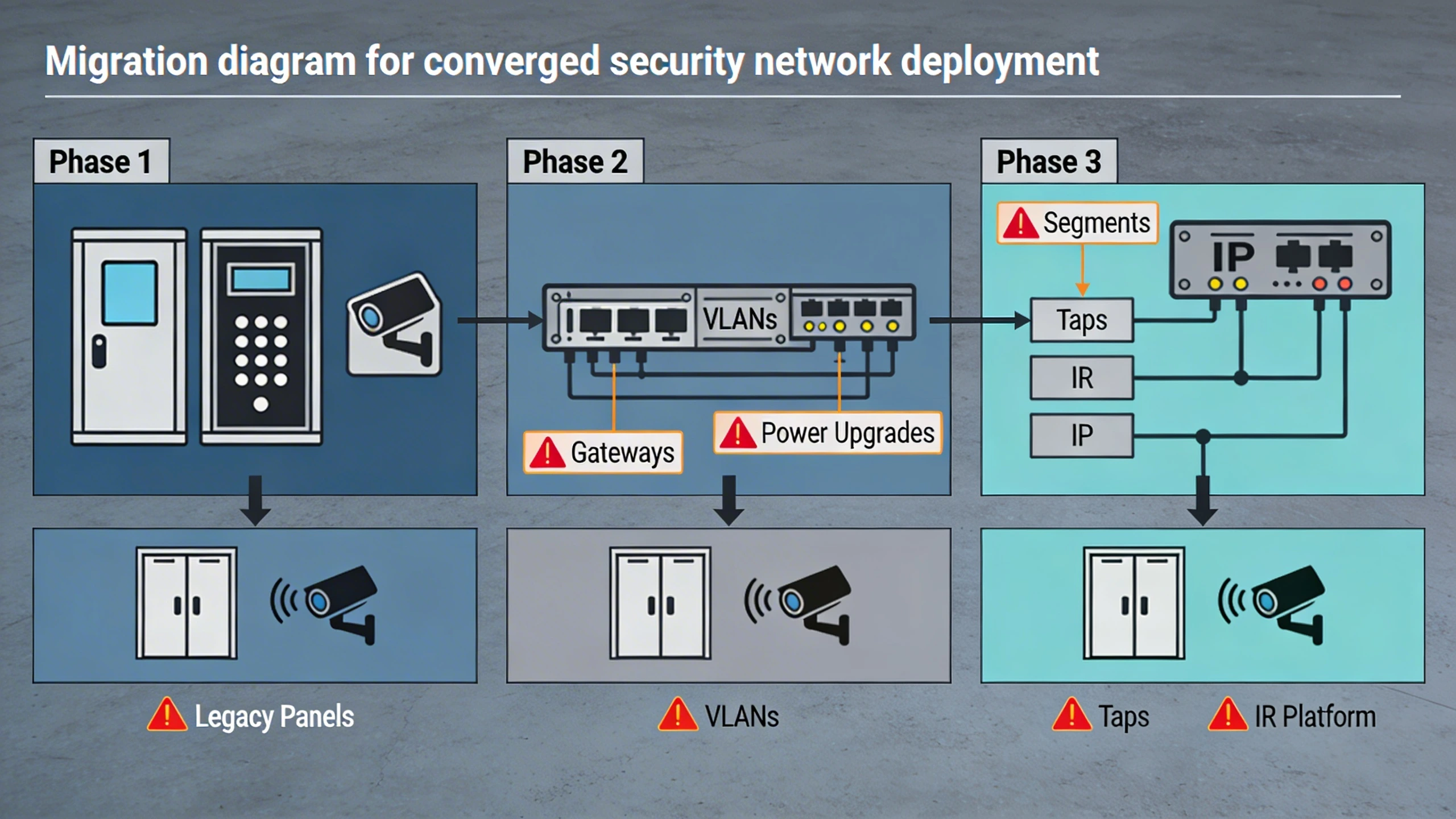 Migration diagram for converged security network deployment