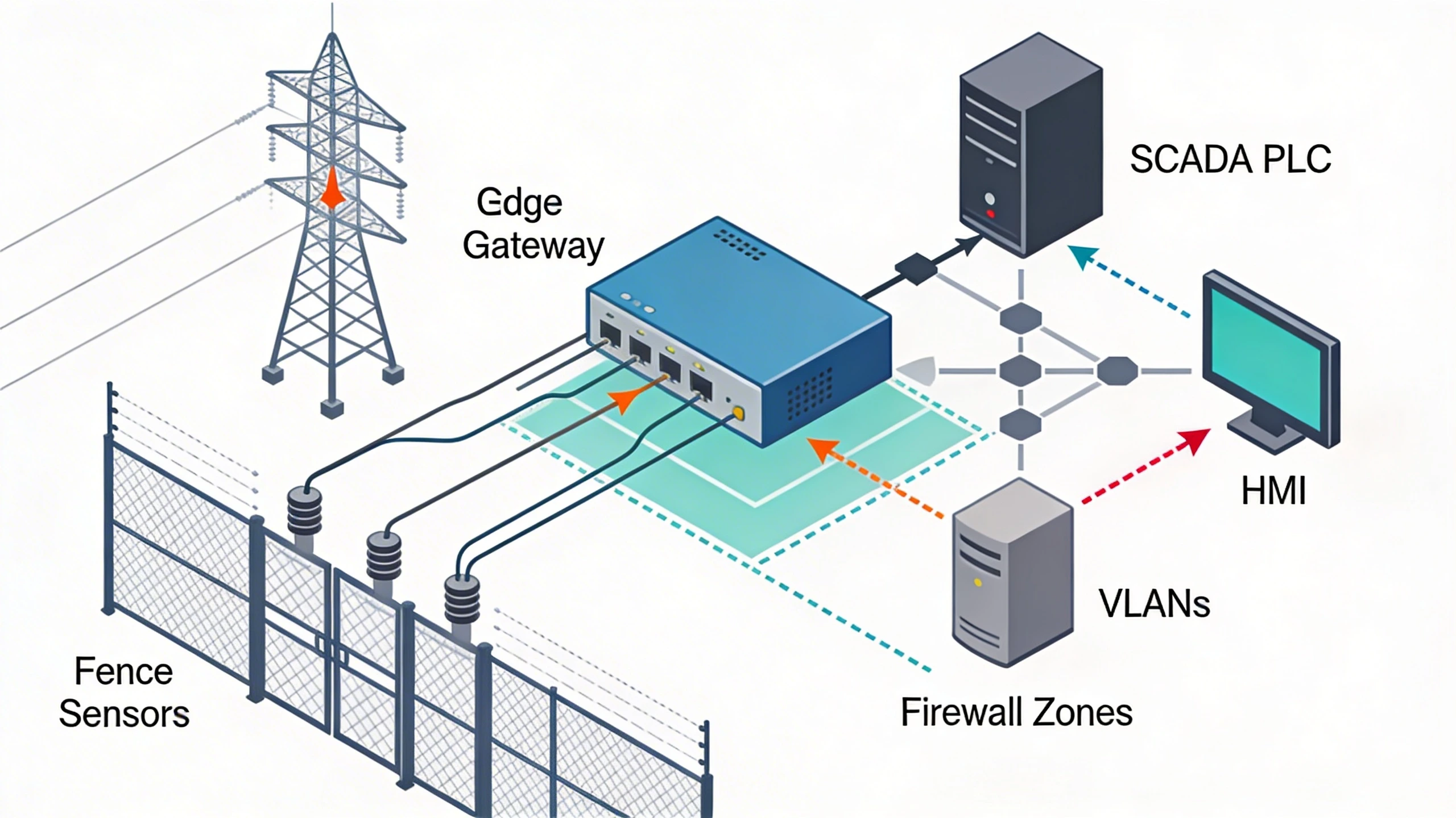 Topology diagram of perimeter alarms integrating into OT SCADA system