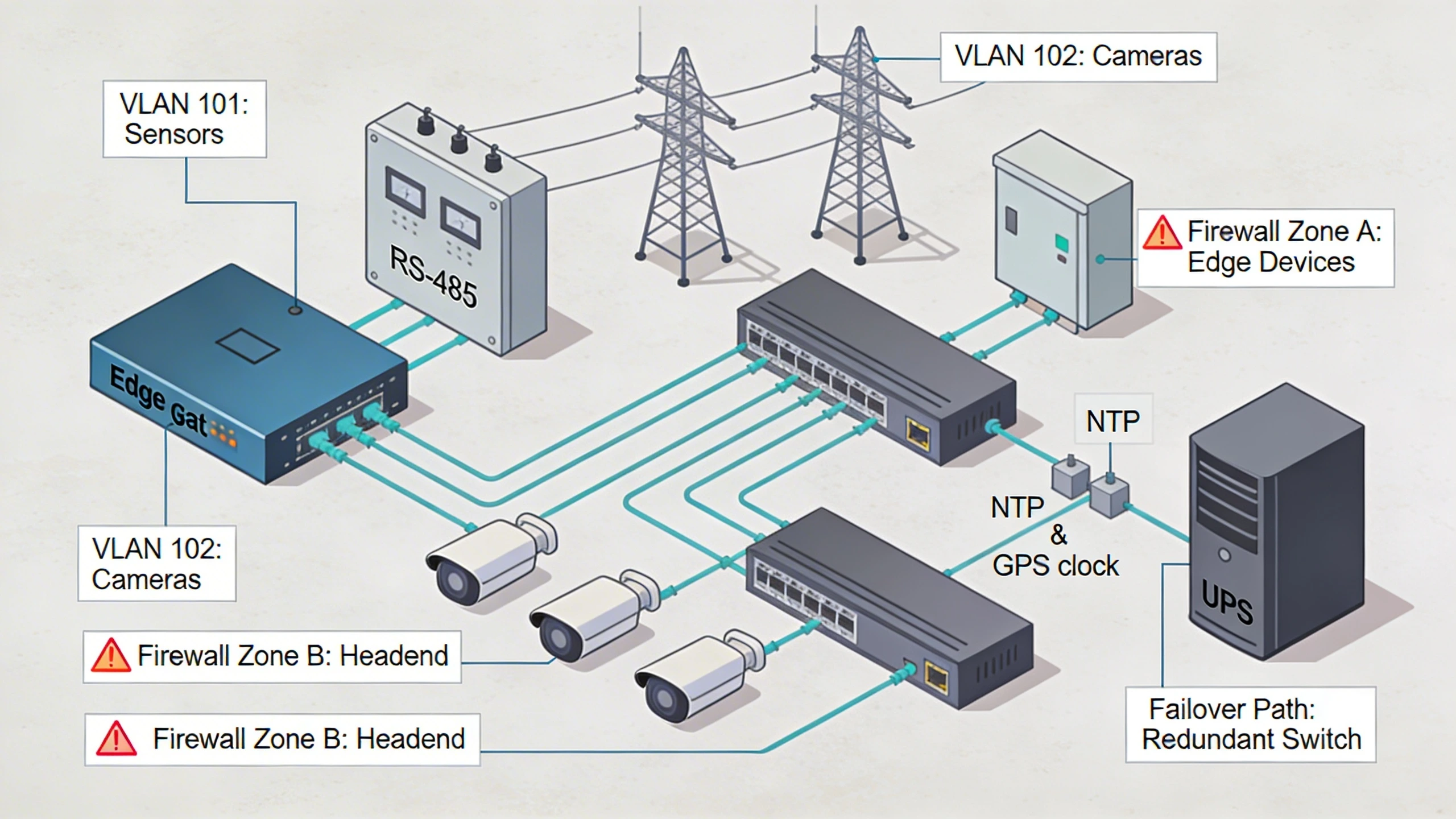 Site-level wiring diagram for multi-site security integration with gateways and endpoints