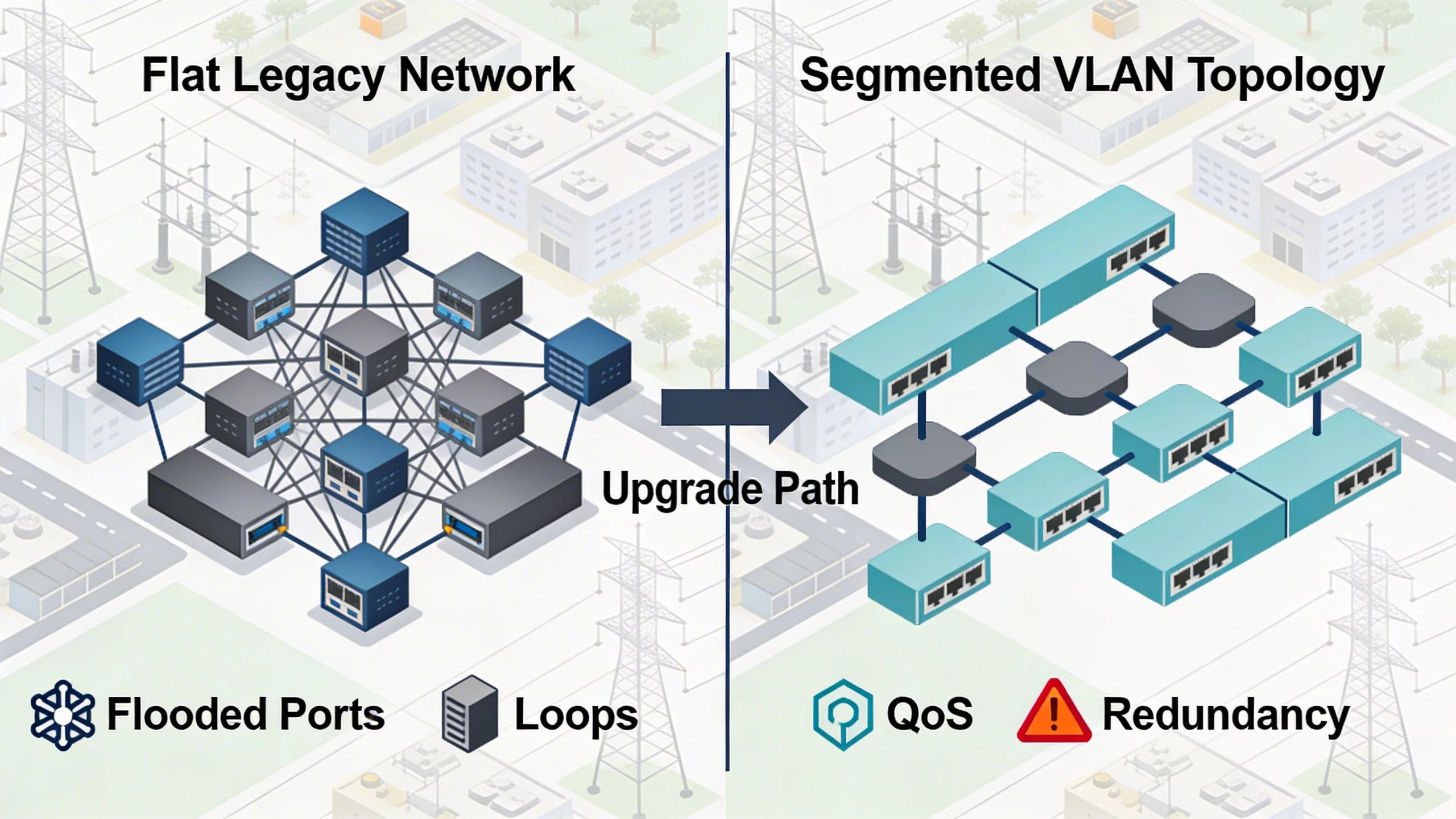 Network migration from flat to VLAN-segmented for CCTV and PIDS