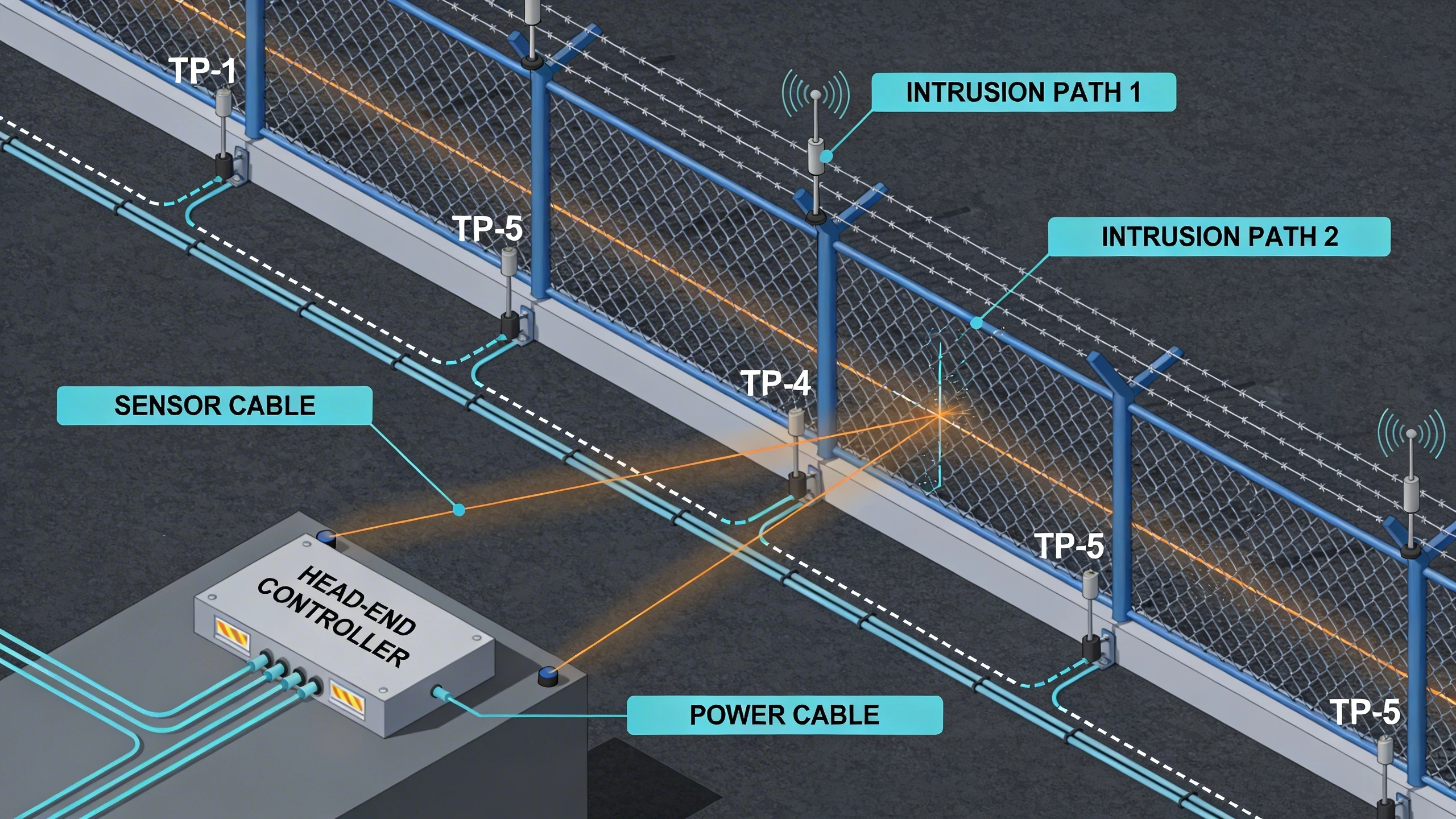 Perimeter site topology and SAT test points diagram
