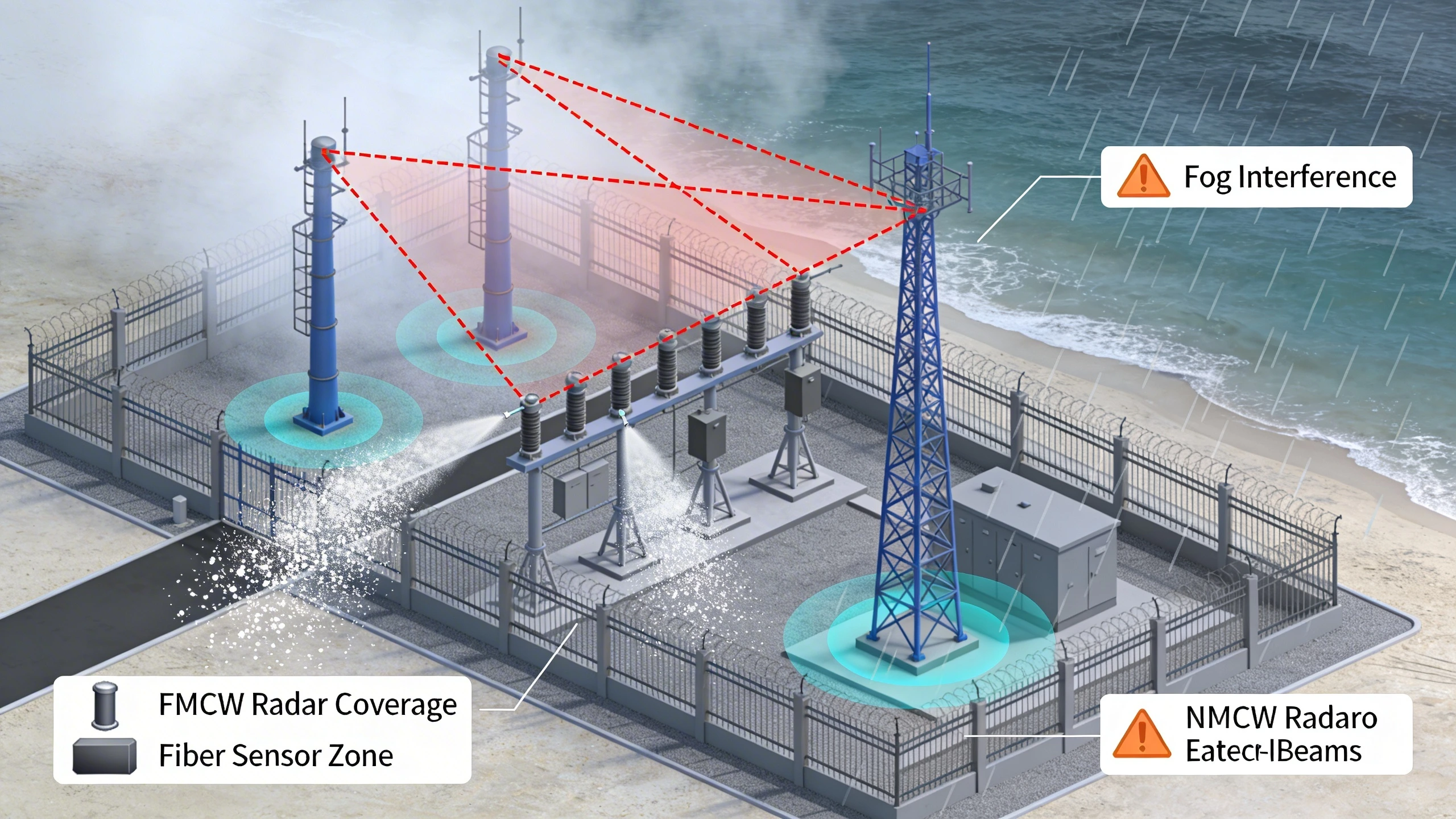 Topology diagram of perimeter detection retrofit in coastal fog