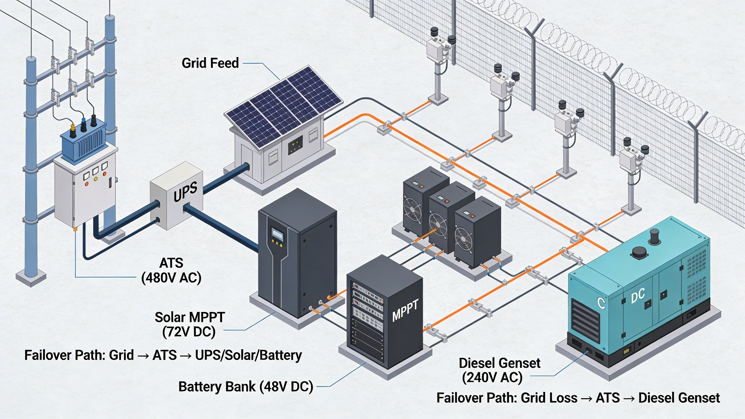 Hybrid power topology for remote perimeter security