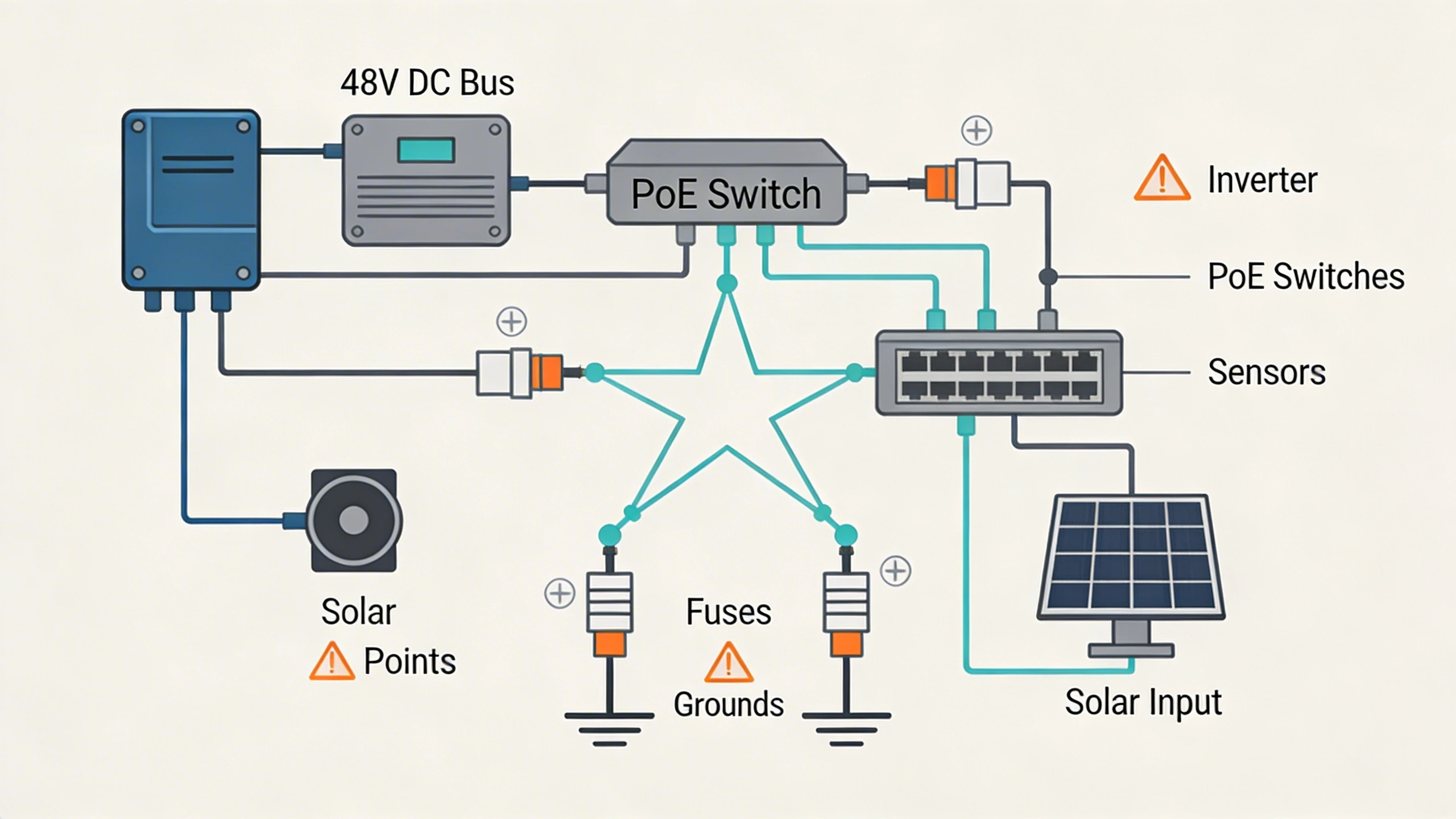 Wiring schematic for distributed perimeter power node