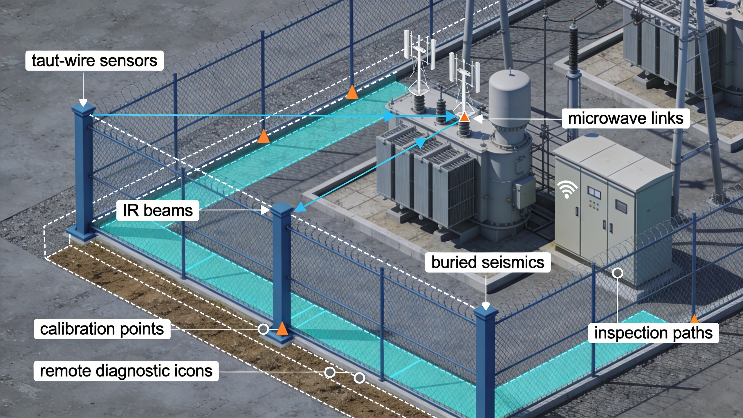 Utility site perimeter topology with preventive maintenance zones