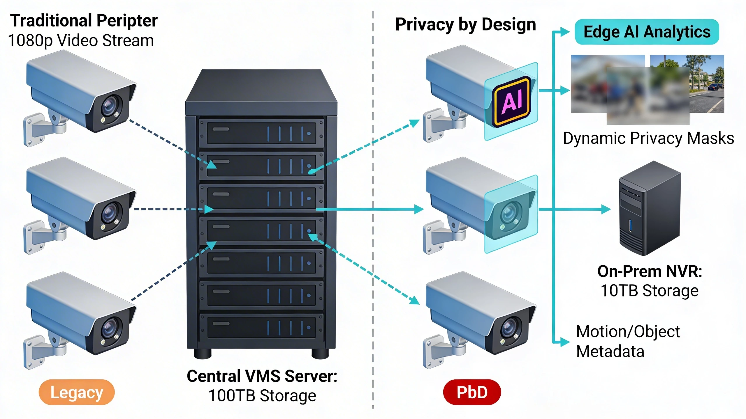Traditional vs Privacy by Design perimeter camera architectures