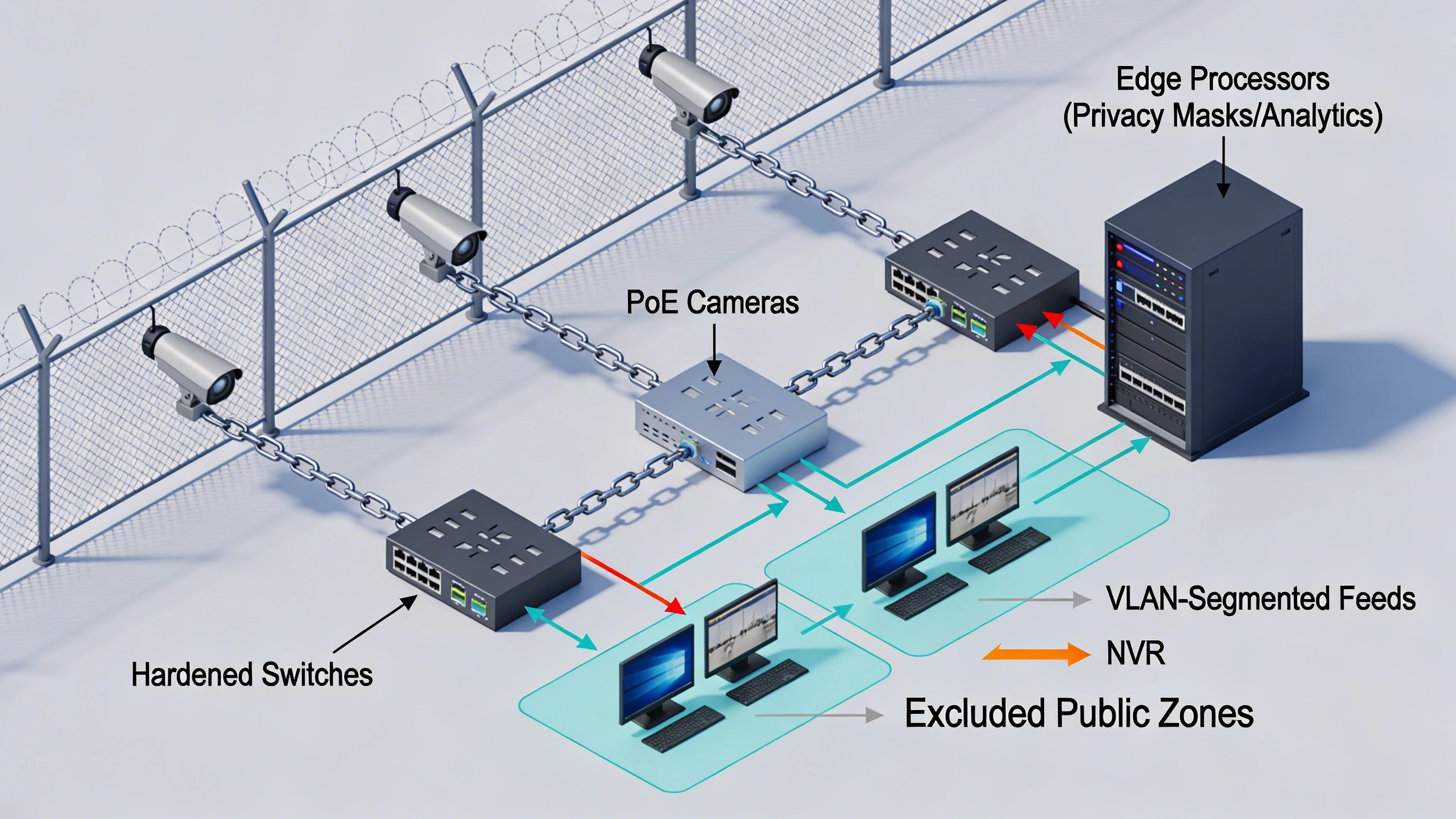 Privacy-enabled perimeter camera network topology