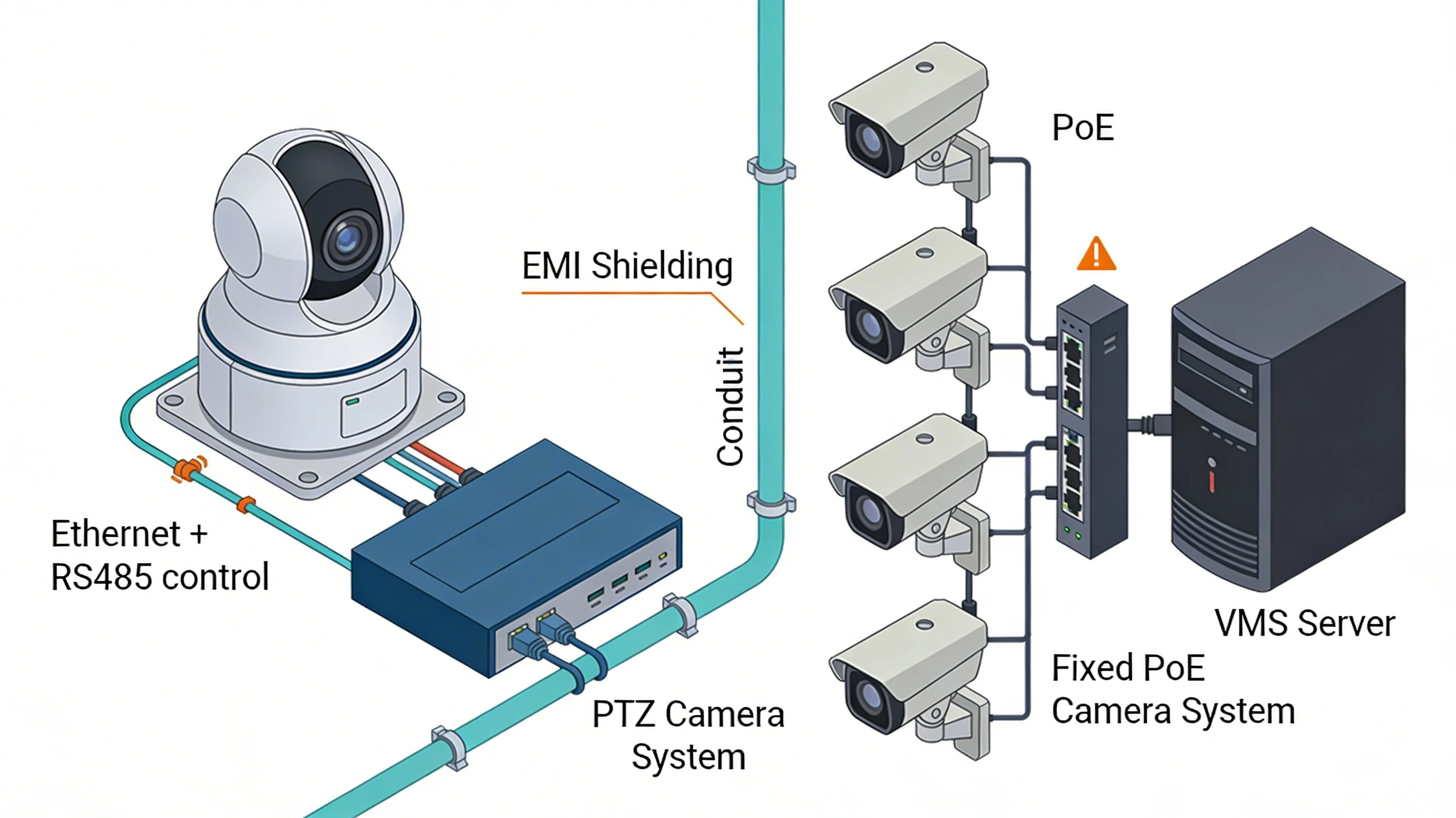 PTZ vs fixed camera wiring topology