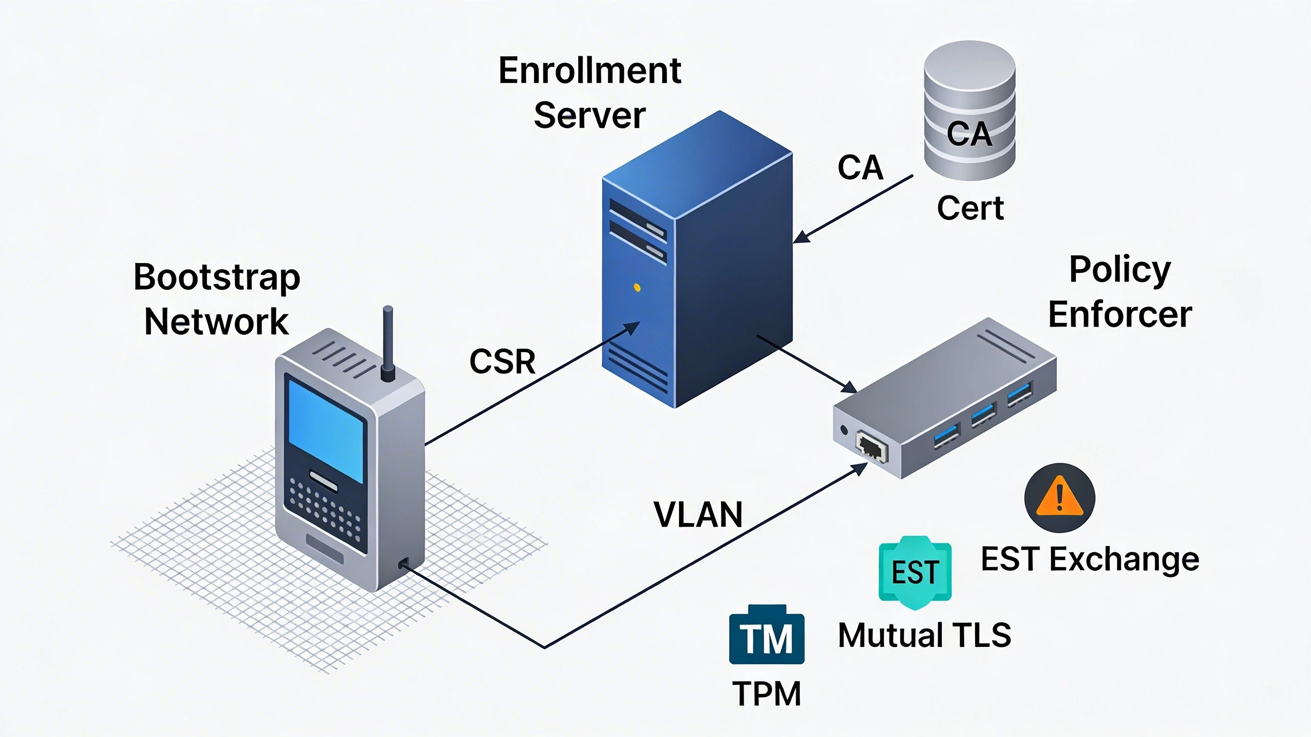 Secure device enrollment signal flow diagram
