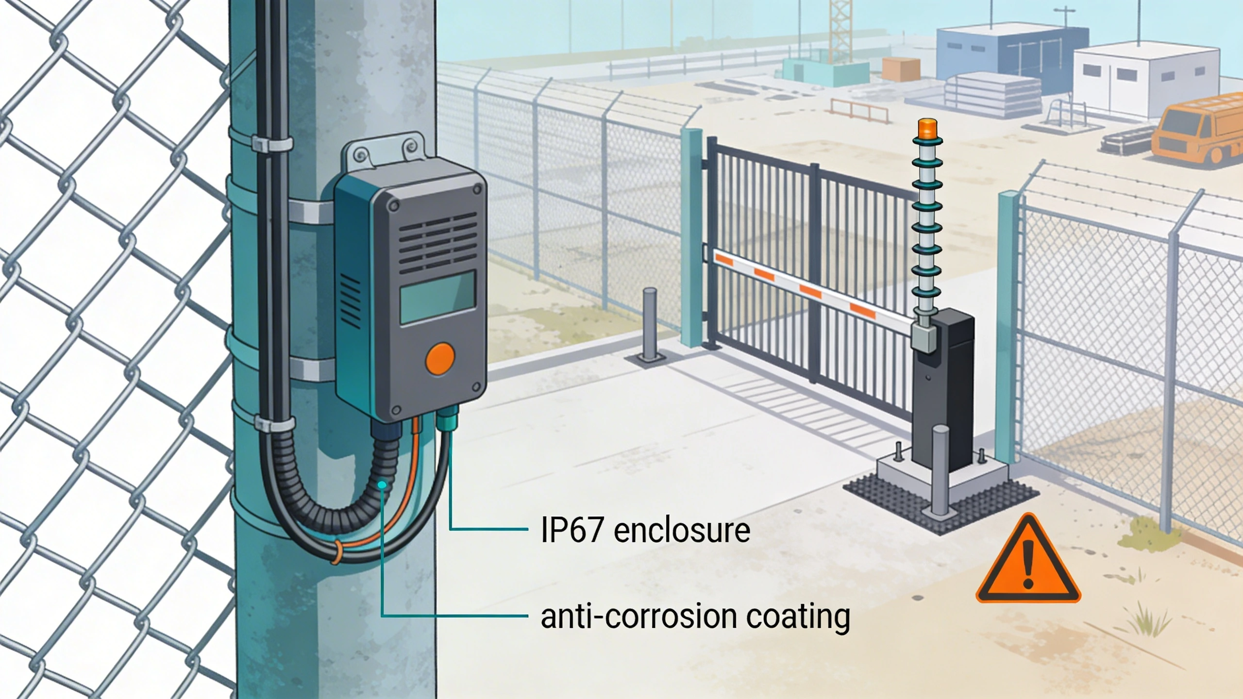 Wiring diagram for mounting intrusion sensors on temporary fencing