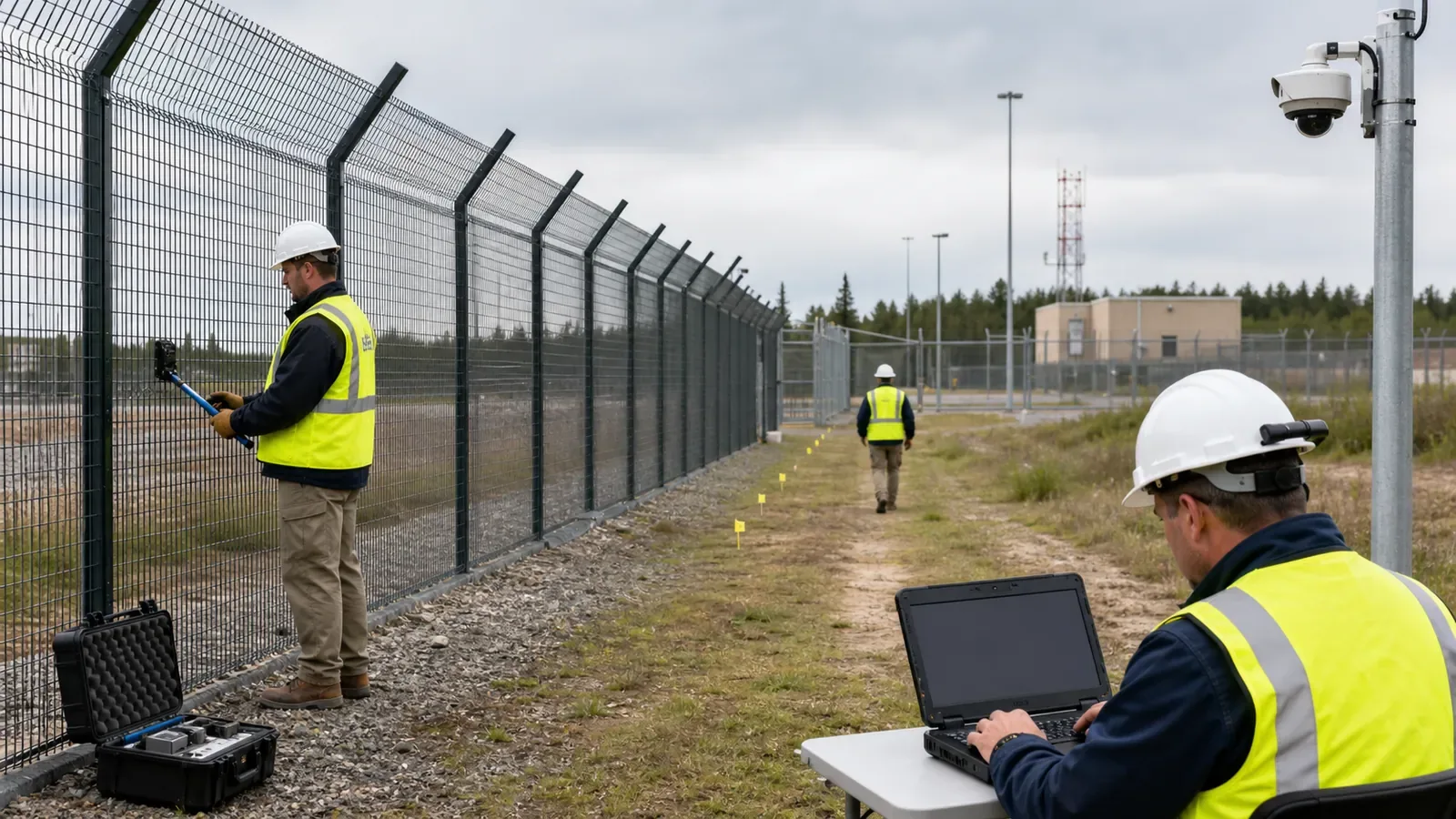 Technicians conducting a DAS perimeter field acceptance test