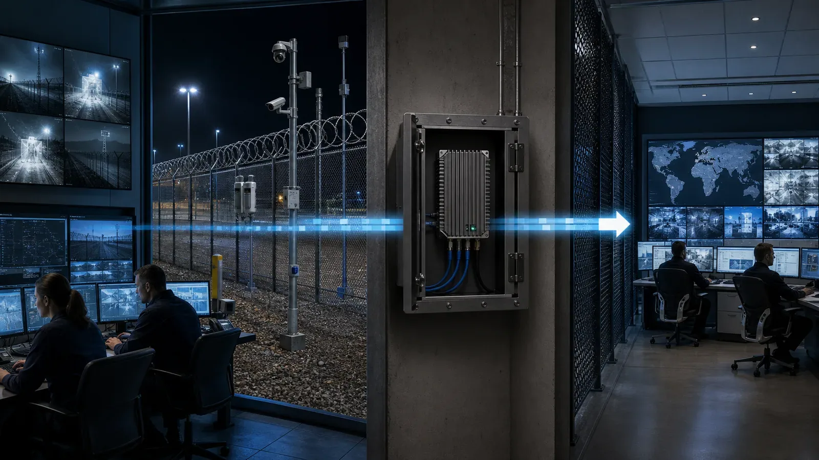 One-way gateway boundary between a perimeter security network and SOC monitoring network
