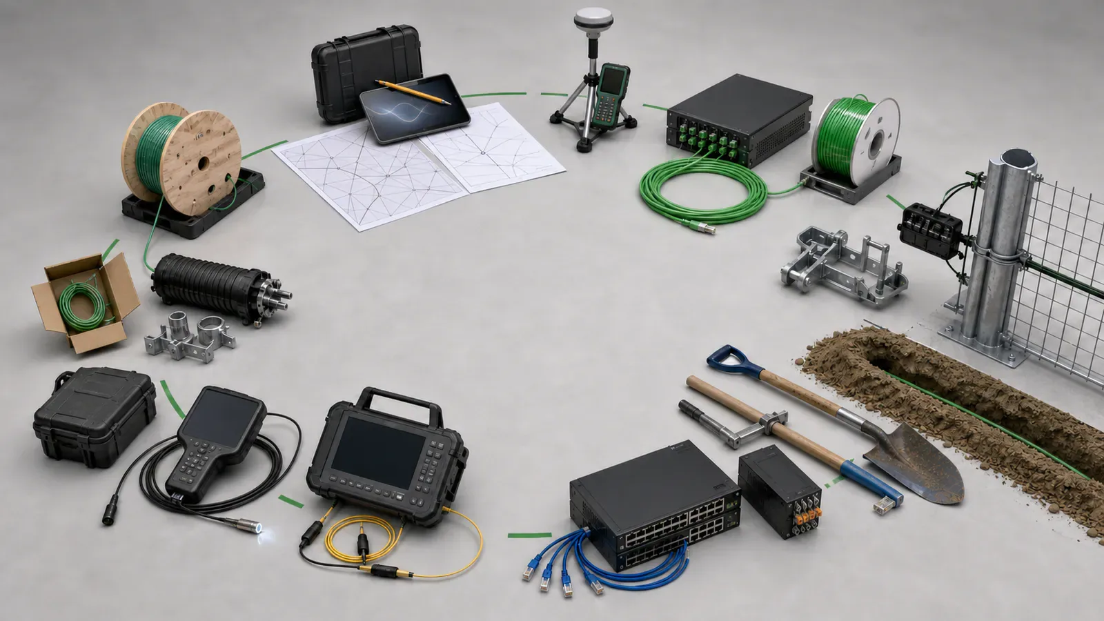 Fiber PIDS lifecycle stages from site survey and installation through testing, maintenance, and replacement