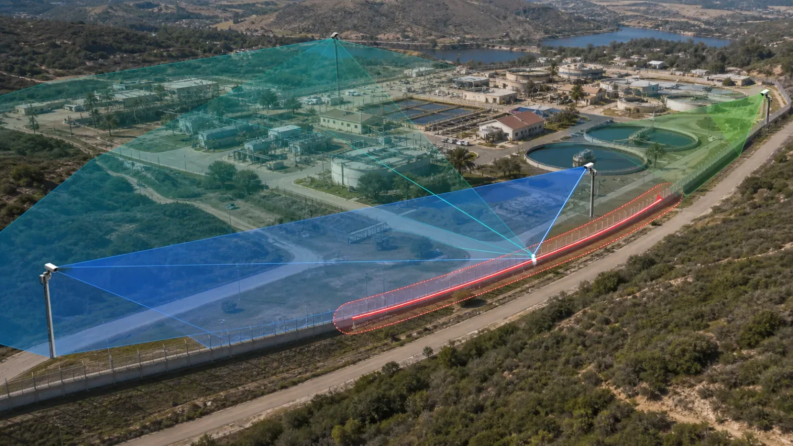 Perimeter alarm uncertainty segment intersecting tested camera coverage