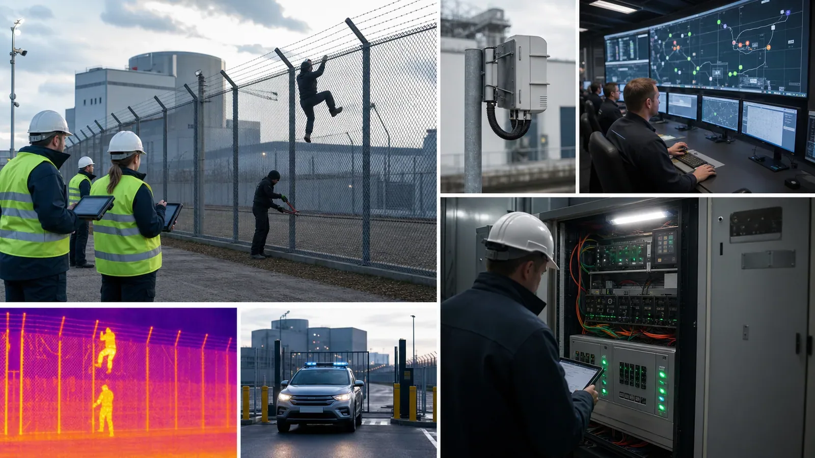Witness testing for nuclear facility perimeter alarms with controlled climb, cut, camera verification, and guard response